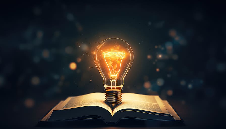 The Holy Bible open with a lightbulb.
